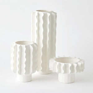 Frilled - Florero Grande con Volantes Blanco Mate