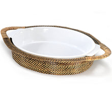 Cargar imagen en el visor de la galería, Canasta Ovalada Grande con Fuente de Cerámica 4QT (3.78 L)