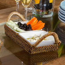 Cargar imagen en el visor de la galería, Bandeja Rectangular Seccional con 2 Bowls Cuadrados de Porcelana