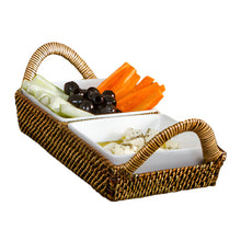 Cargar imagen en el visor de la galería, Bandeja Rectangular Seccional con 2 Bowls Cuadrados de Porcelana