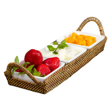 Cargar imagen en el visor de la galería, Bandeja Rectangular Seccional con 3 Bowls Cuadrados de Porcelana