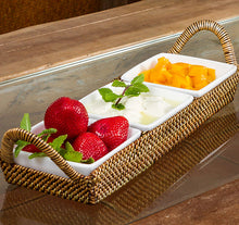 Cargar imagen en el visor de la galería, Bandeja Rectangular Seccional con 3 Bowls Cuadrados de Porcelana