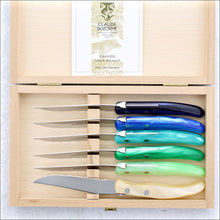 Cargar imagen en el visor de la galería, Berlingot - Caja de Cuchillos para Carne - Mango de Resina Mixto Azul / Verde (Juego de 6)