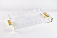 Cargar imagen en el visor de la galería, Lucite - Bandeja Rectangular Transparente con Asas Doradas 12"