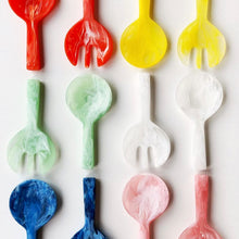 Cargar imagen en el visor de la galería, Mango Corto - Piezas de Servir Ensalada Remolino Blanco