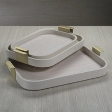 Cargar imagen en el visor de la galería, Córdoba - Bandeja Crema de Piel con Asas Oro Mate Grande