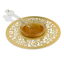 Cargar imagen en el visor de la galería, Pomegranates - Plato para Miel con Cuchara Shana Tova Dorado
