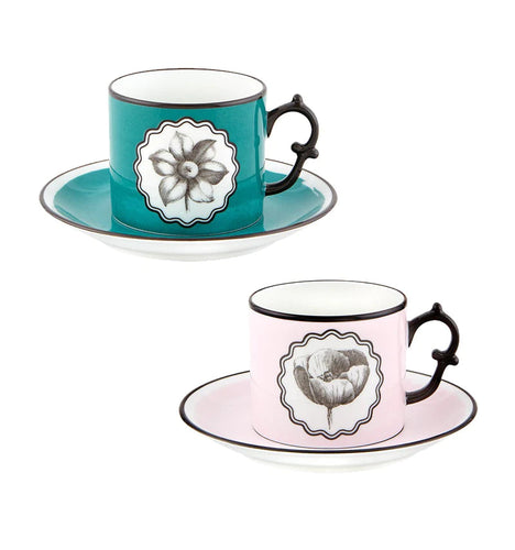 Herbariae - Taza de Té/Plato Rosa y Pavo Real (Set de 2)