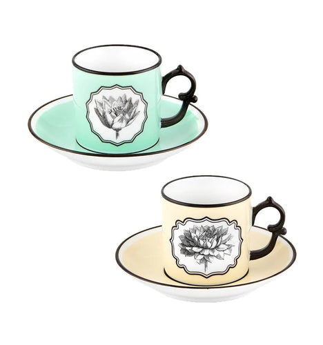 Herbariae - Taza de Café/Plato Amarillo-Verde (Set de 2)