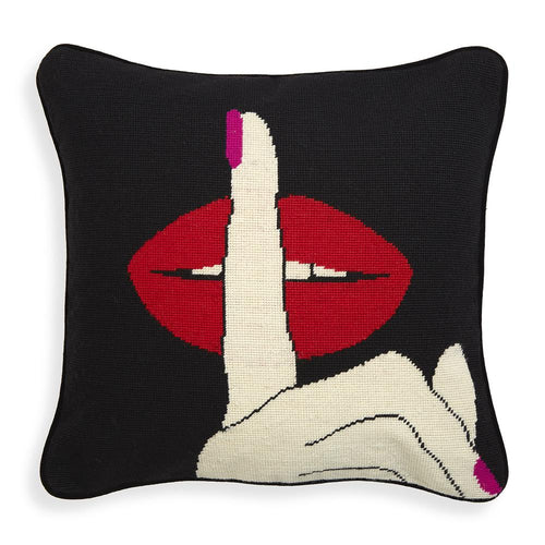 Labios Rojos Silencio - Cojín Negro