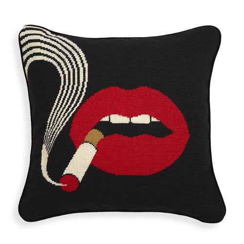 Labios Rojos Cigarro- Cojín Negro